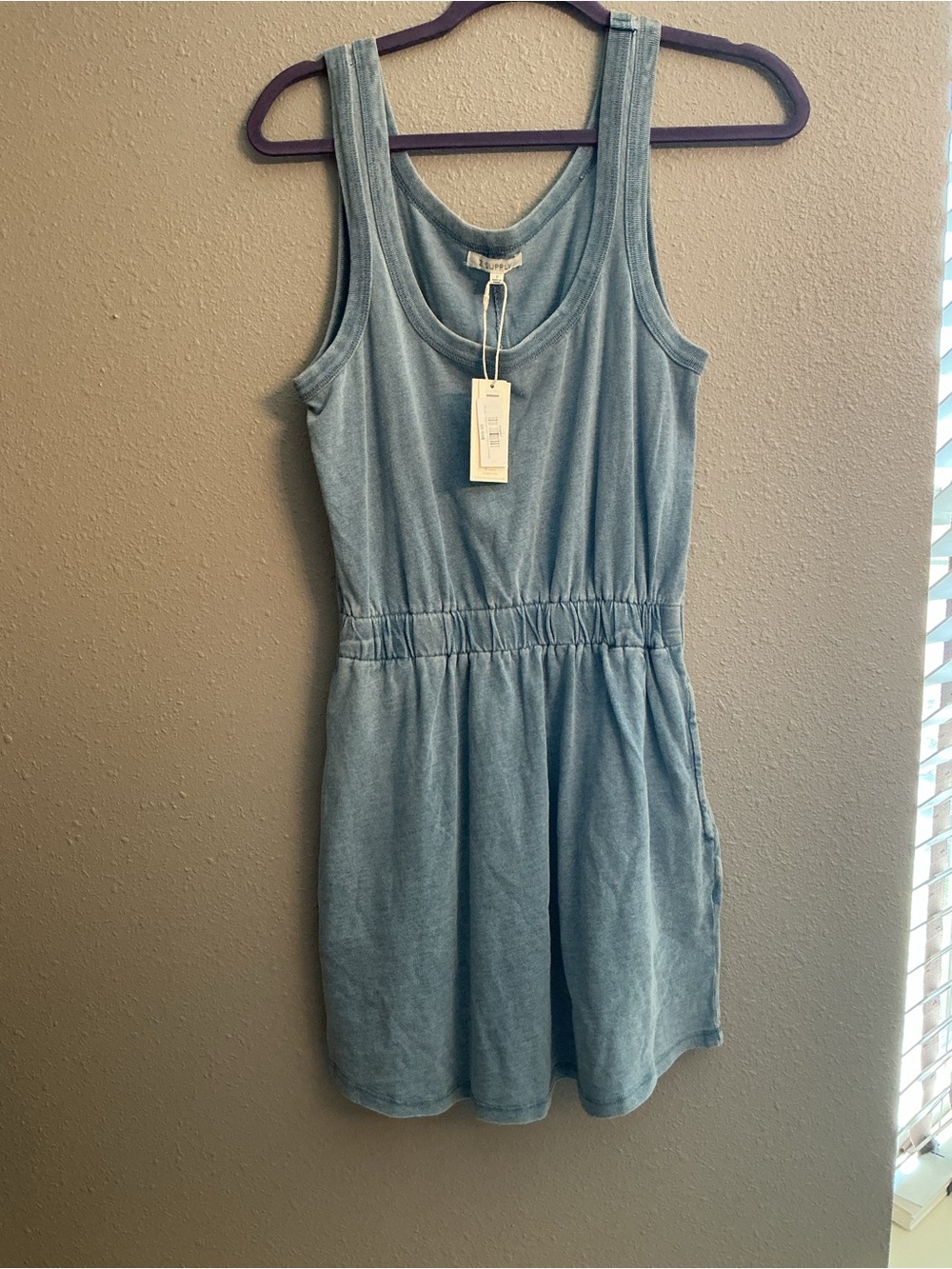 Z Supply Light Blue Sleeveless Tank Romper with Pockets
